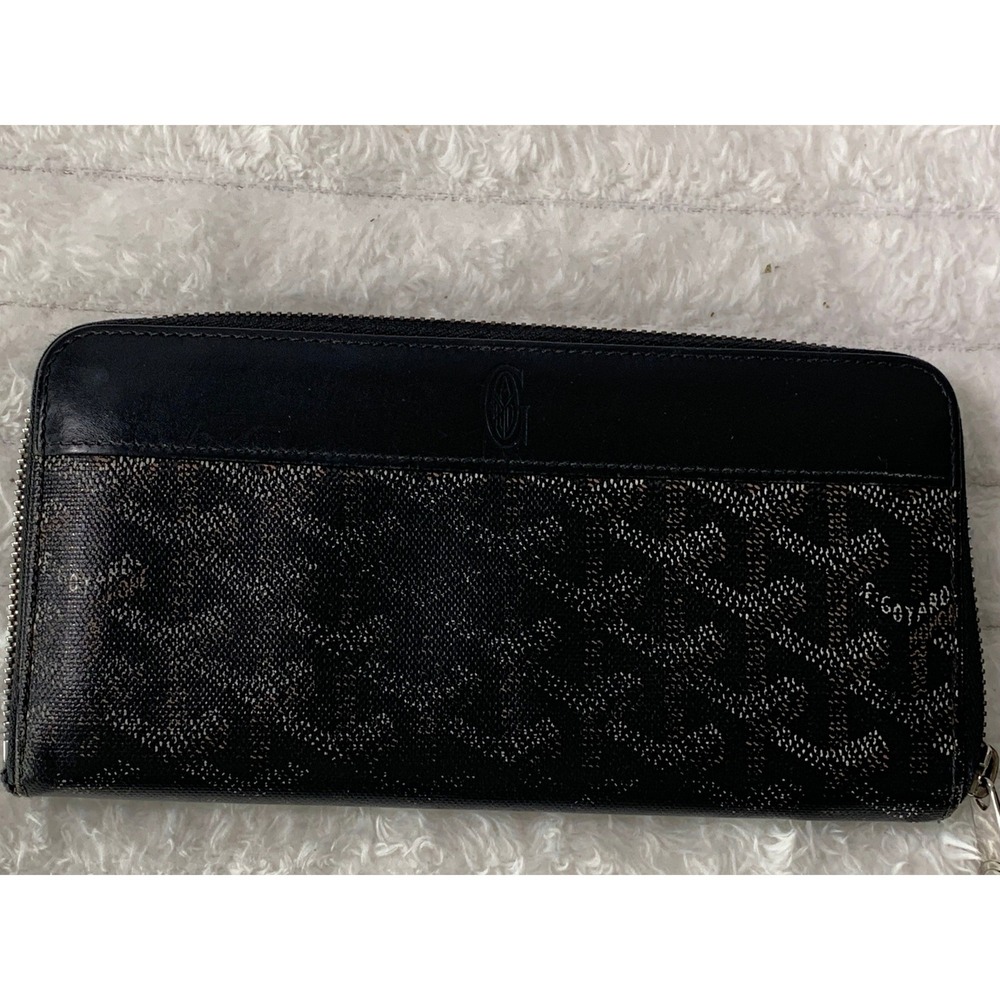 Goyard Matignon GM Zip Around Wallet Black Goyardine Canvas with COA #884